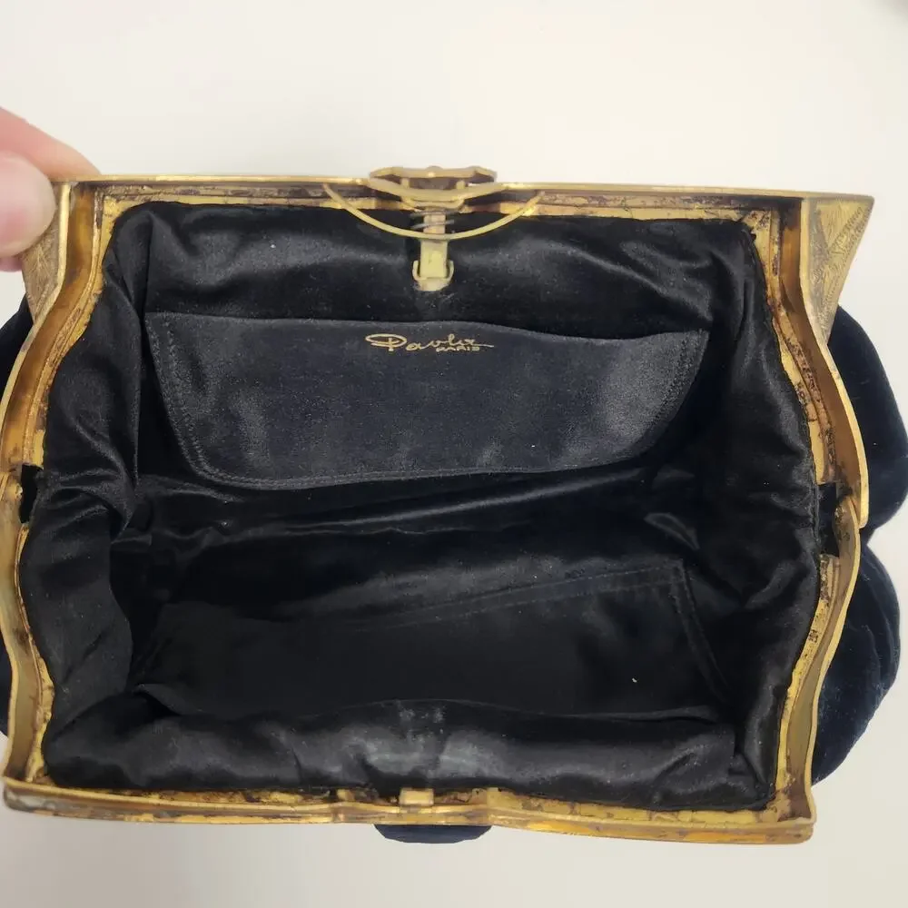 Vintage Black Velvet Clutch Purse 9
